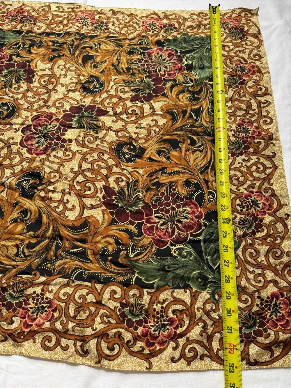 100% Silk Vintage Floral Patterned Headscarf in Gold and Brown
